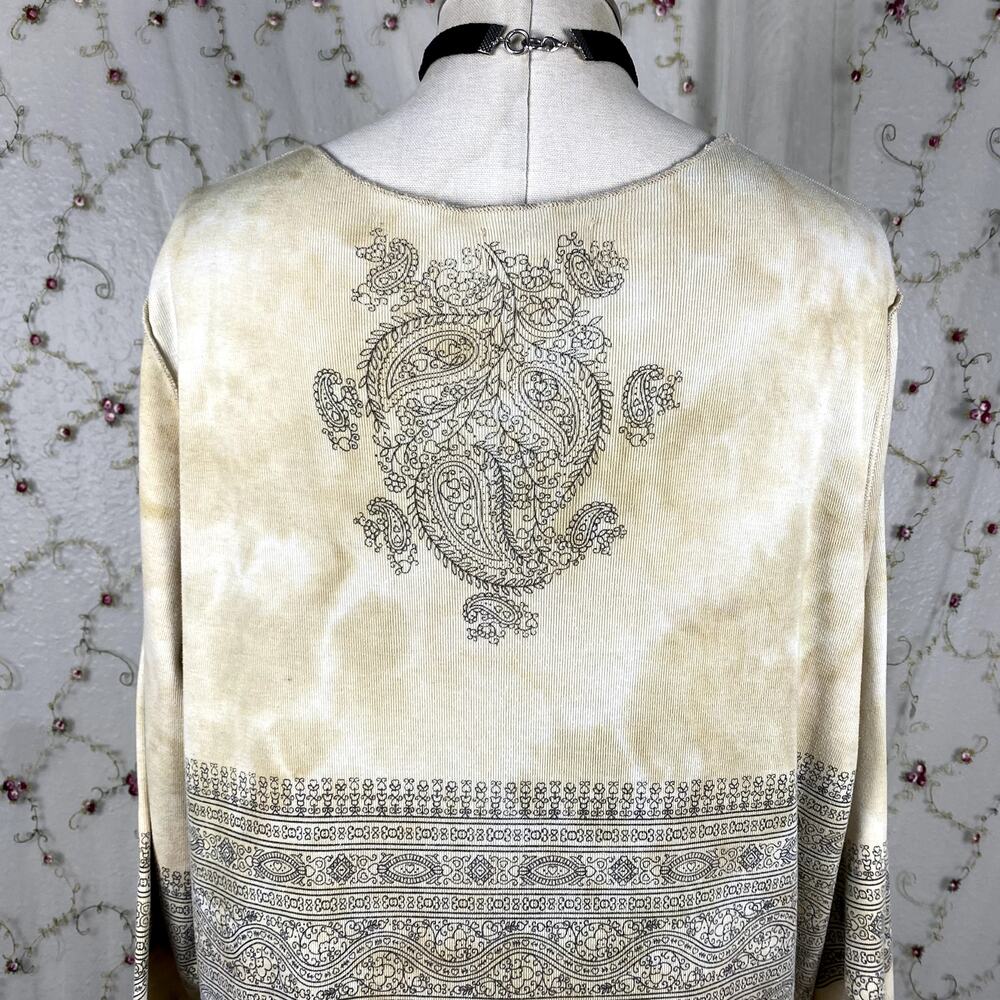 Avenue Vtg Y2K Rhinestone Paisley Lettuce Hem Summery Boho Hippie Sweater Top 2X - Picture 10 of 12